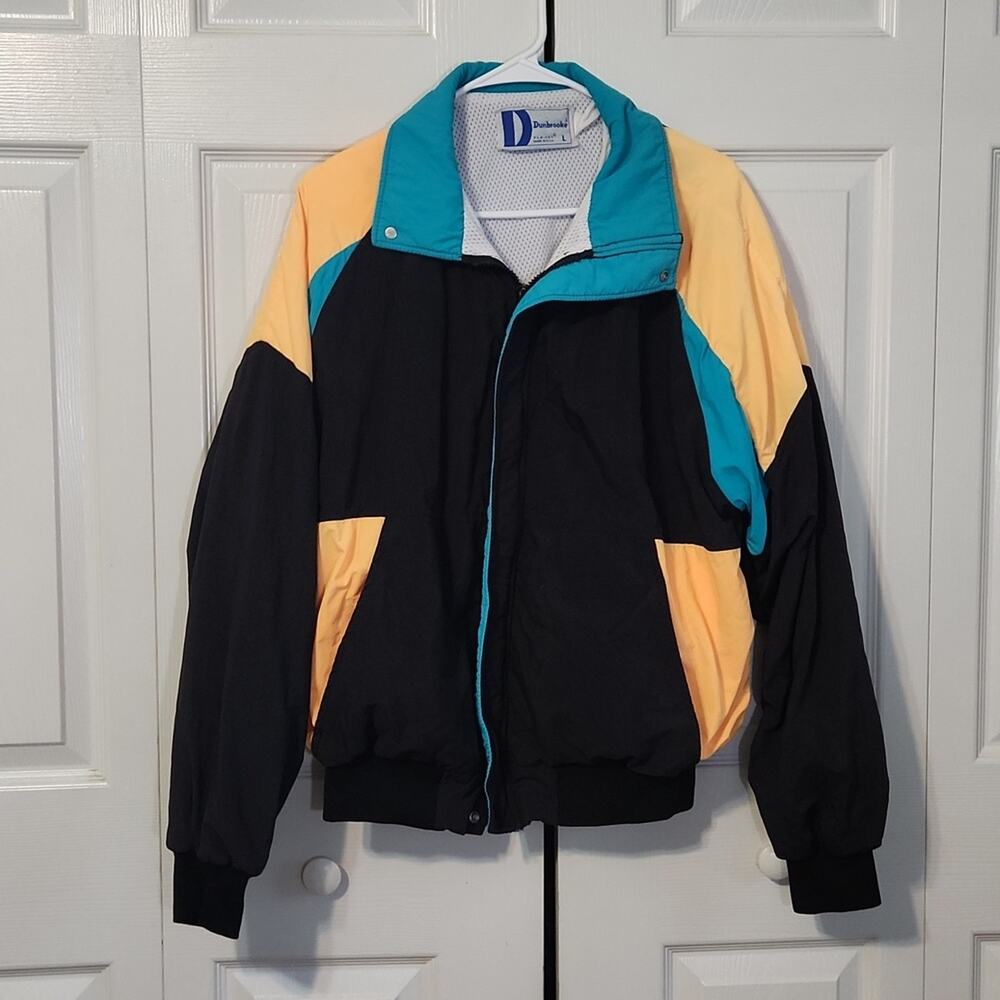 Vintage Dunbrooke Men's Jacket Black‎ Yellow Blue Zip Mesh Lined 90s Size LG